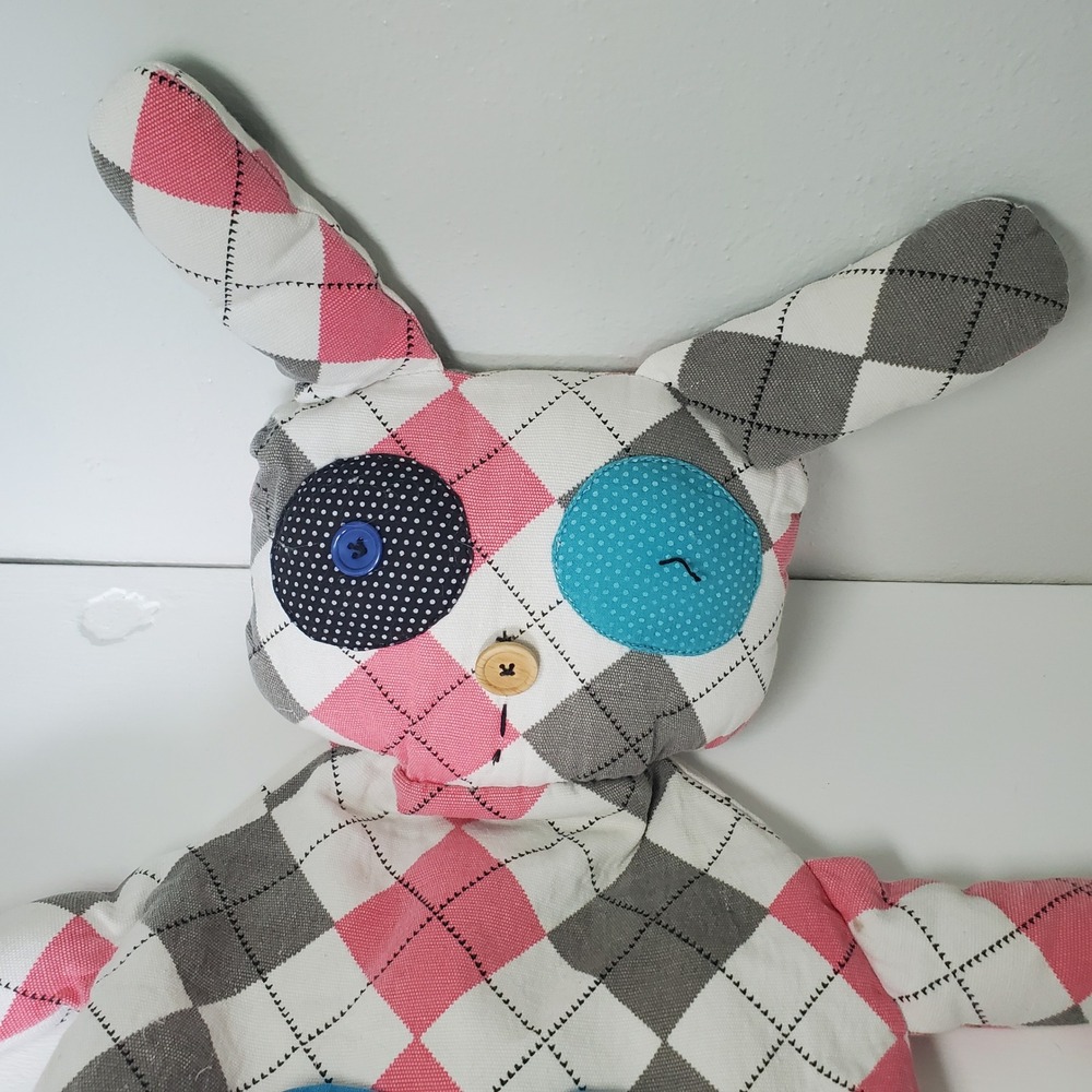 Handmade Patchwork Rabbit Backpack Plush Toy Unique Design Zipper Closure